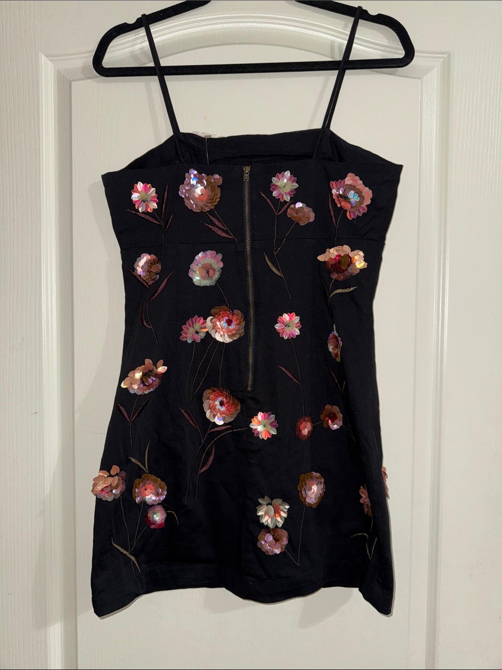 NWT Anthropologie Black Floral Embroidered Spaghetti Strap Dress - Picture 5 of 8